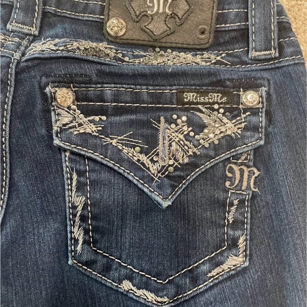 Miss Me Embellished Flap Pocket Bootcut Jeans Dark Wash Y2K Western